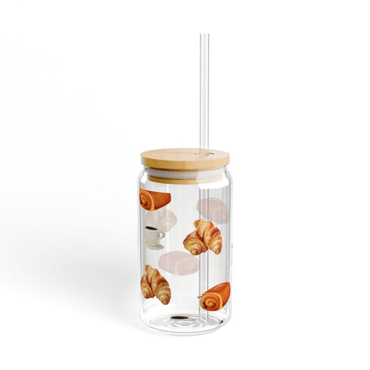 Crescent pattern straw glass 473 ml | Clear tumbler with straw