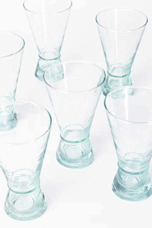 Clear Essence Beldi Glass Set • 6 Hand-Blown Moroccan Cups • Boho Kitchen Decor • Recycled Glassware • Christmas Gift for Her & Him