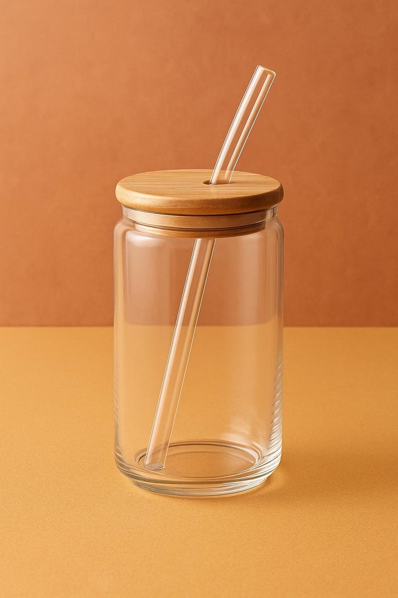 Glass Tumbler with Bamboo Lid & Bent Glass Straw – Aesthetic Reusable Iced Coffee Cup | 18–20 oz Clear Cup for Smoothies, Coffee and more