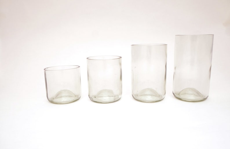8, 10, 12, 16 Ounce Clear Wine Bottle Glasses | Upcycled Tumblers | Cups