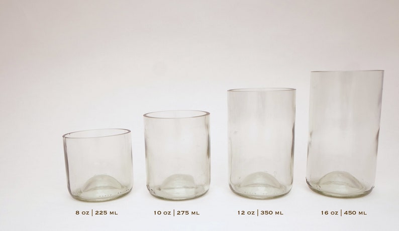 8, 10, 12, 16 Ounce Clear Wine Bottle Glasses | Upcycled Tumblers | Cups