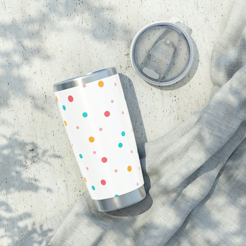 Dot 20 oz tumbler, polka dot tumbler, vacuum sealed pattern tumbler, polka dot 20 oz, 20 oz tumbler, dot tumbler, dot cup