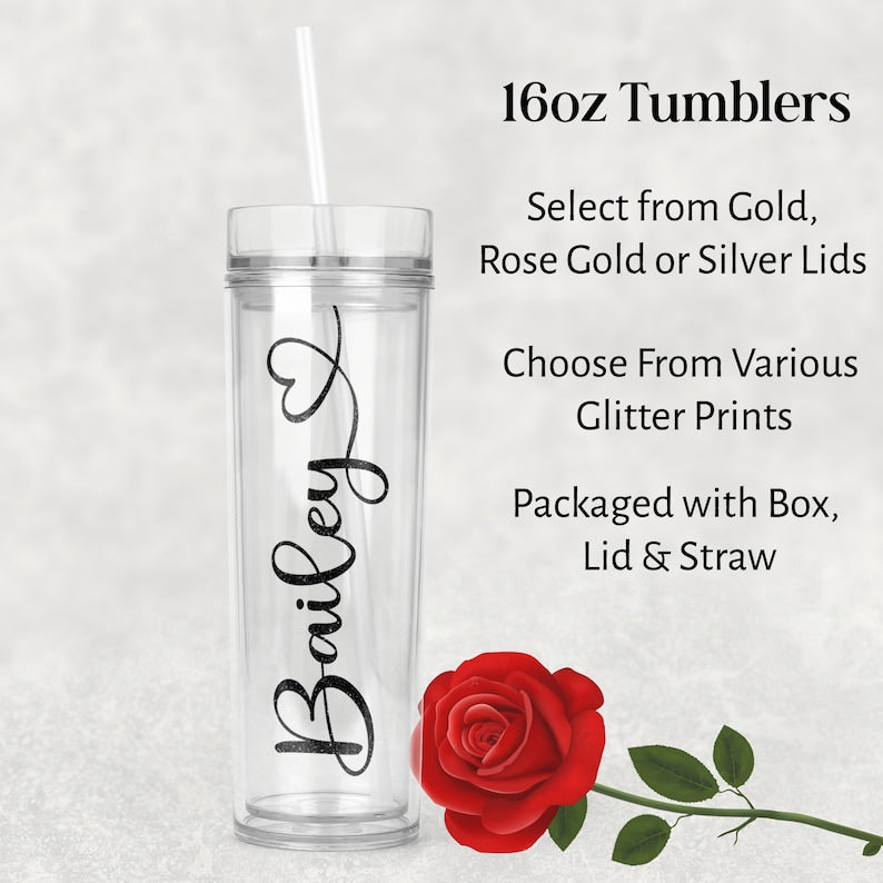Personalized Tumbler with Lid and Straw, a Skinny Acrylic Clear Water Bottle | Use as Gift for Her, Bridal Party Gift, Bridesmaid Proposal
