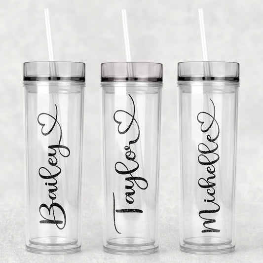 Personalized Tumbler with Lid and Straw, a Skinny Acrylic Clear Water Bottle | Use as Gift for Her, Bridal Party Gift, Bridesmaid Proposal