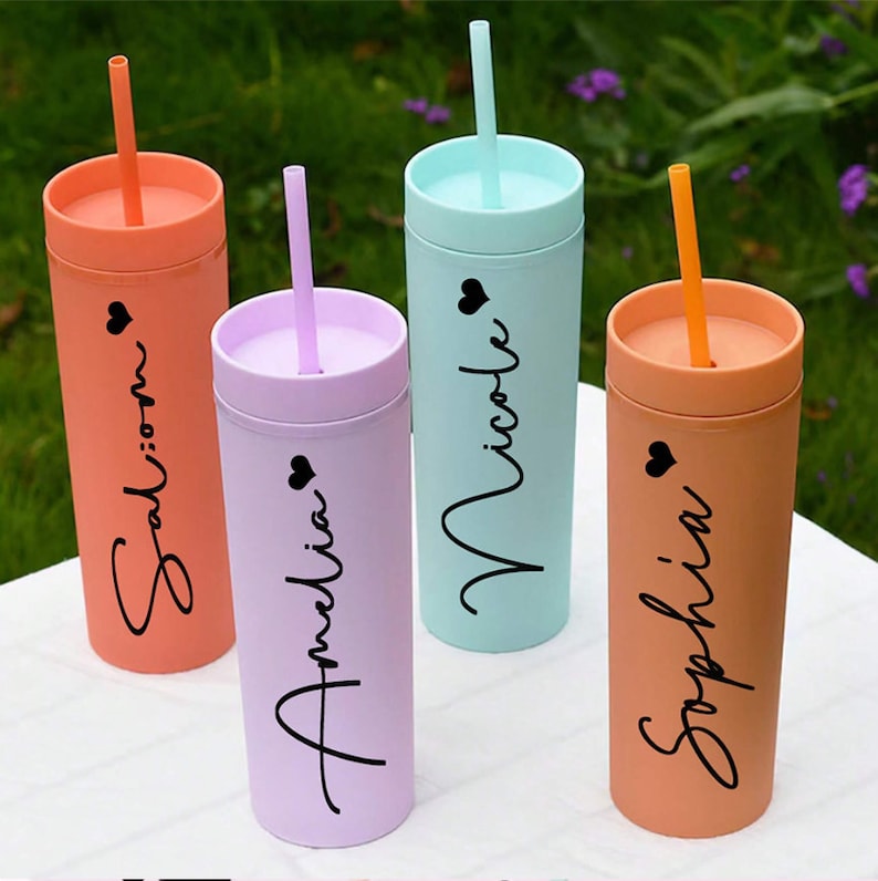 Personalized Name Skinny 16 oz Tumbler With Straw, Custom Name Gift, Back to School, Bride Groom Gift, Beach Cup, Wedding Anniversary Gift