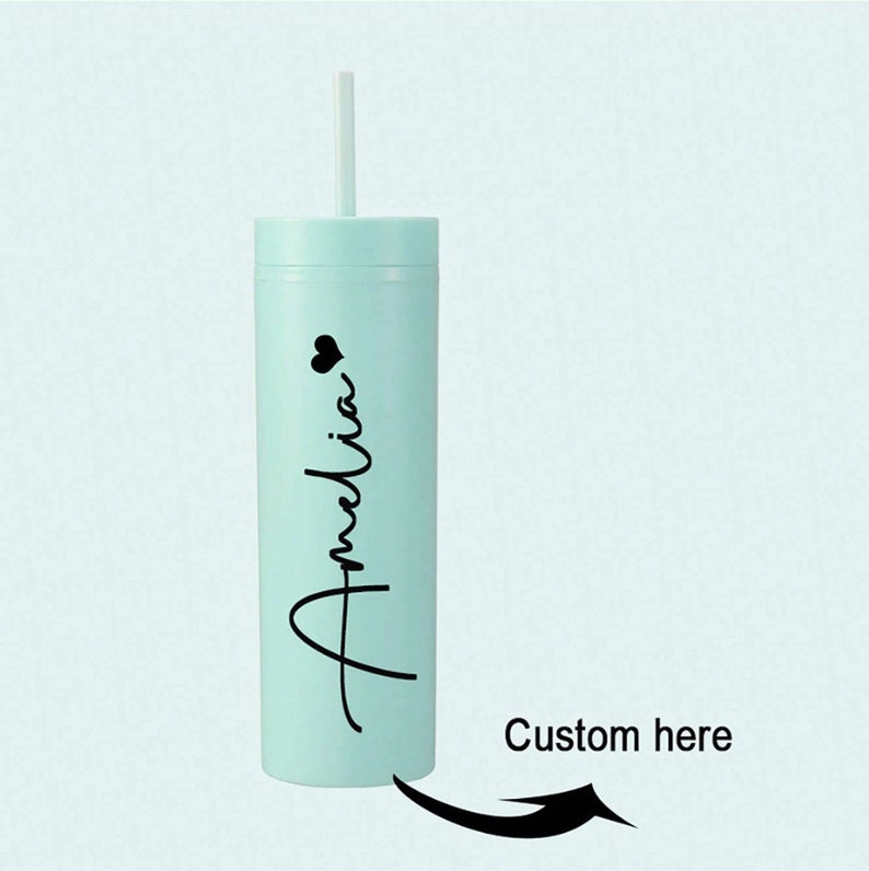 Personalized Name Skinny 16 oz Tumbler With Straw, Custom Name Gift, Back to School, Bride Groom Gift, Beach Cup, Wedding Anniversary Gift