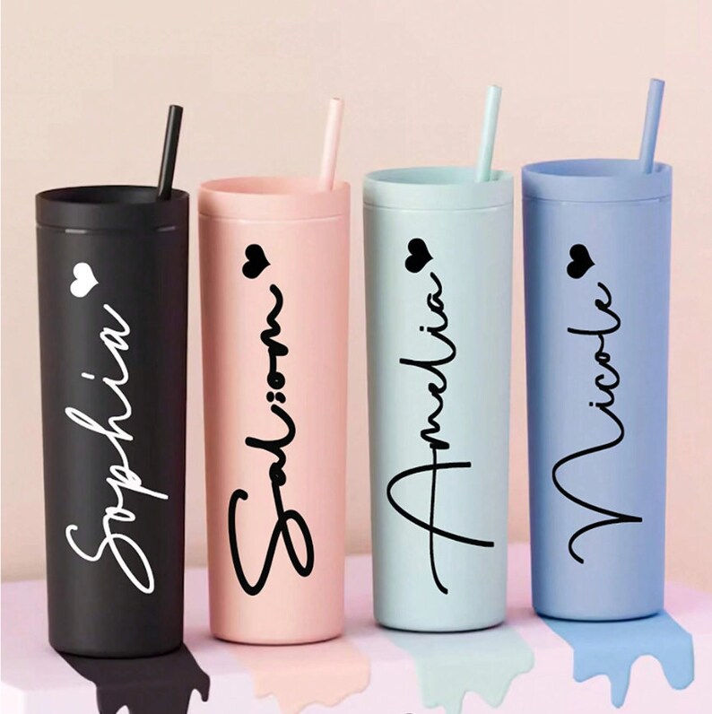 Personalized Name Skinny 16 oz Tumbler With Straw, Custom Name Gift, Back to School, Bride Groom Gift, Beach Cup, Wedding Anniversary Gift