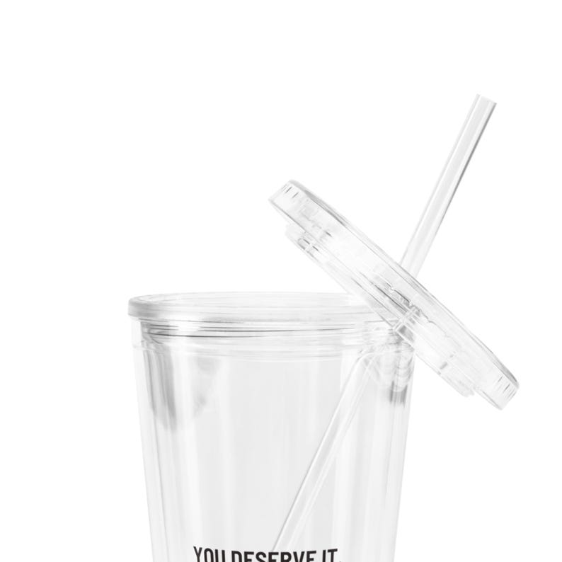 Reusable Transparent Coffee Mug Coffee Mug Tumbler Acrylic You deserve it minimalistic trend design Iced Coffee Acrylic Clean Girl With Straw