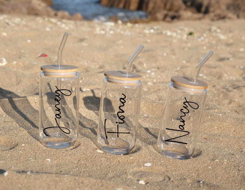 Personalized Glass Cup with Lid and Straw, Custom Iced Coffee Cup, Beer Tumbler, Bridesmaids Gifts, Bridesmaid Proposal, Bridesmaid Tumbler