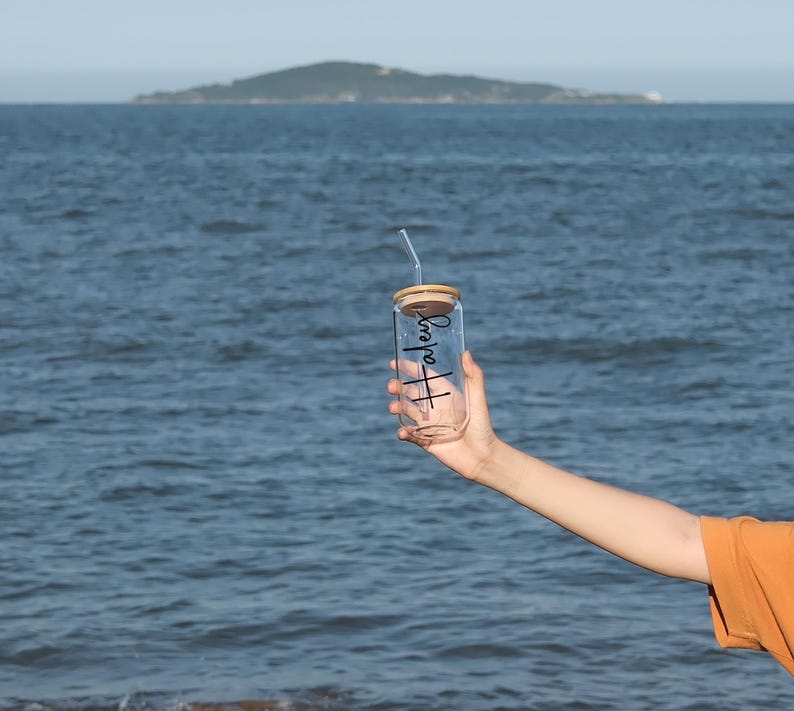 Personalized Glass Cup with Lid and Straw, Custom Iced Coffee Cup, Beer Tumbler, Bridesmaids Gifts, Bridesmaid Proposal, Bridesmaid Tumbler