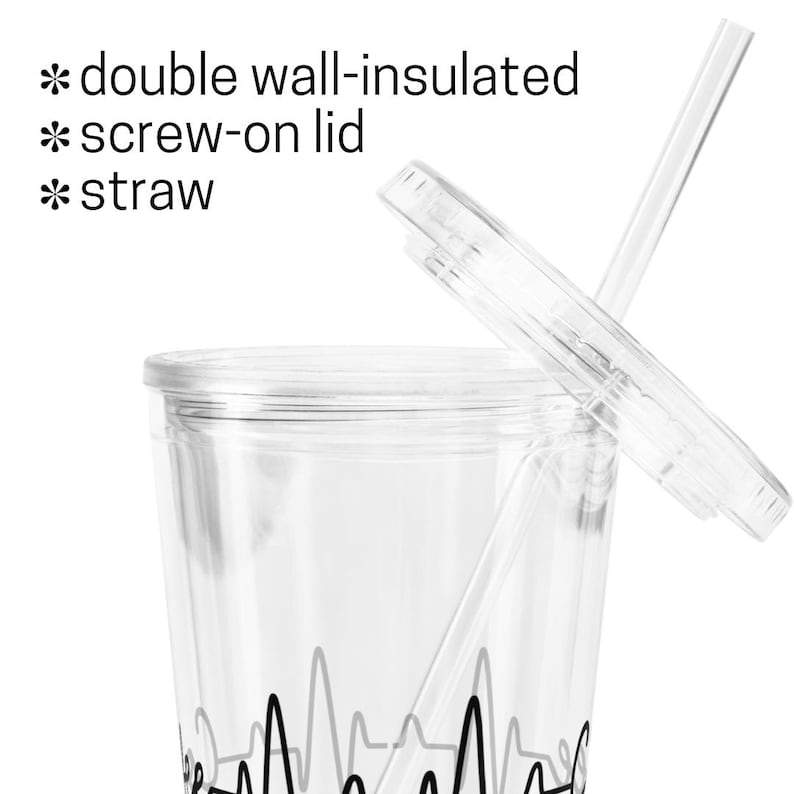 Iced Coffee Latte Acrylic Tumbler, 16oz Cold Cup, Clear Acrylic, Plastic Boho Tumbler, Nurse Gift, Lifeline Tumbler, Cold Drink Lid & Straw