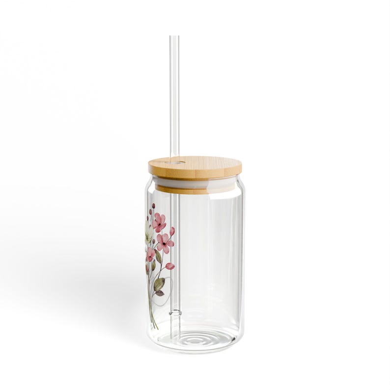Floral Sipper Glass - Eco-Friendly Drinkware, Cute Summer Cup, Gift for Nature Lovers, Reusable Water Bottle, Spring Picnic Essential
