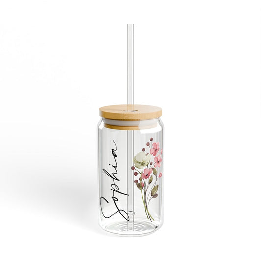 Floral Sipper Glass - Eco-Friendly Drinkware, Cute Summer Cup, Gift for Nature Lovers, Reusable Water Bottle, Spring Picnic Essential