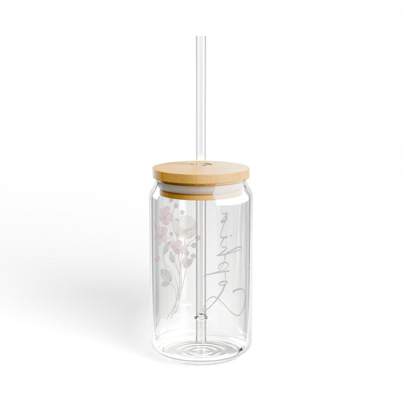 Floral Sipper Glass - Eco-Friendly Drinkware, Cute Summer Cup, Gift for Nature Lovers, Reusable Water Bottle, Spring Picnic Essential