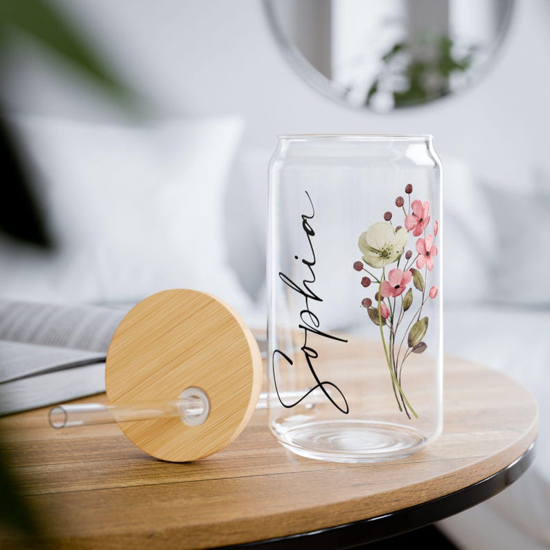 Floral Sipper Glass - Eco-Friendly Drinkware, Cute Summer Cup, Gift for Nature Lovers, Reusable Water Bottle, Spring Picnic Essential