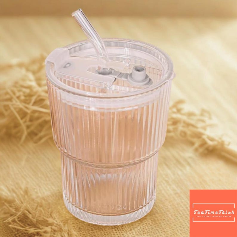 450ml Glass Cup with Lid & Straw Leakproof Iced Coffee Mug Tea Cup Reusable Drinking Glass Heat Resistant Water Bottle Drinkware