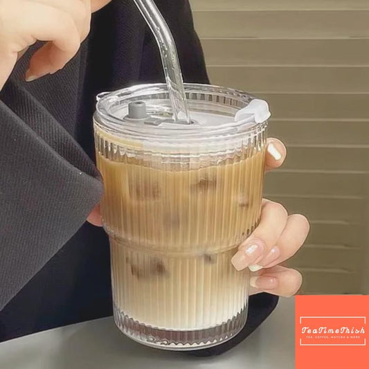 450ml Glass Cup with Lid & Straw Leakproof Iced Coffee Mug Tea Cup Reusable Drinking Glass Heat Resistant Water Bottle Drinkware