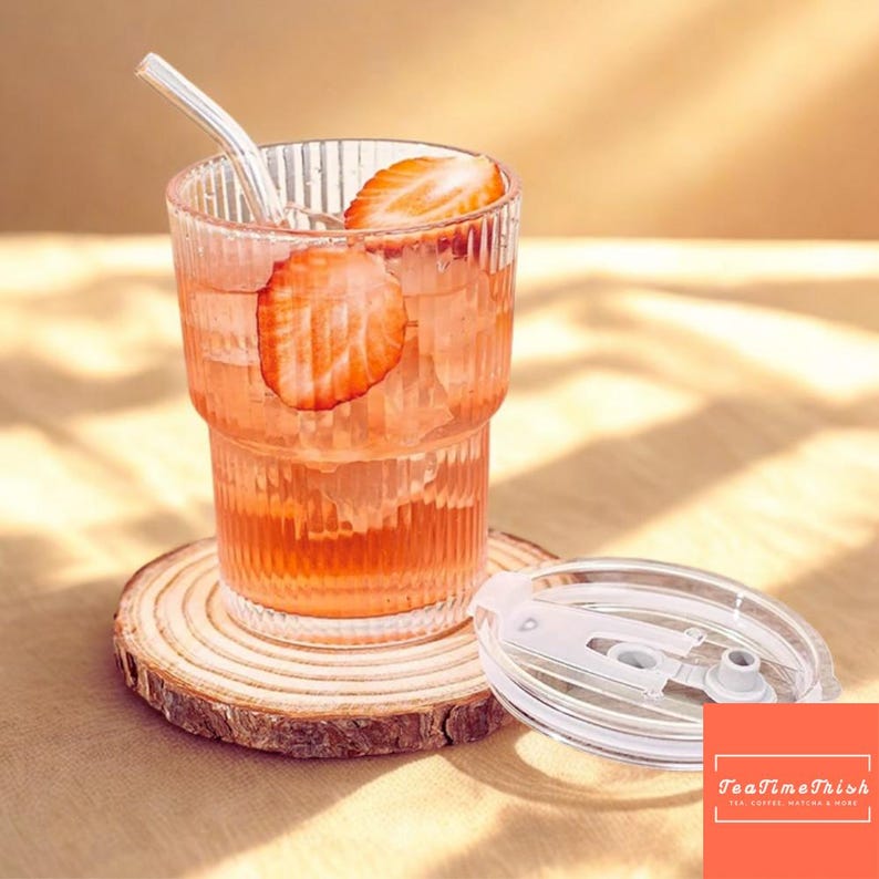 450ml Glass Cup with Lid & Straw Leakproof Iced Coffee Mug Tea Cup Reusable Drinking Glass Heat Resistant Water Bottle Drinkware