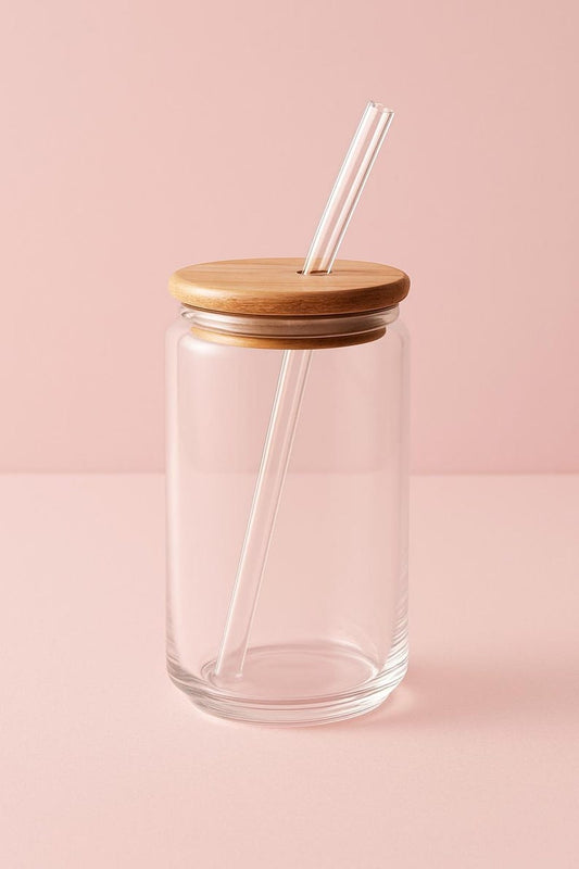 Glass Tumbler with Bamboo Lid & Bent Glass Straw – Aesthetic Reusable Iced Coffee Cup | 18–20 oz Clear Cup for Smoothies, Coffee and more