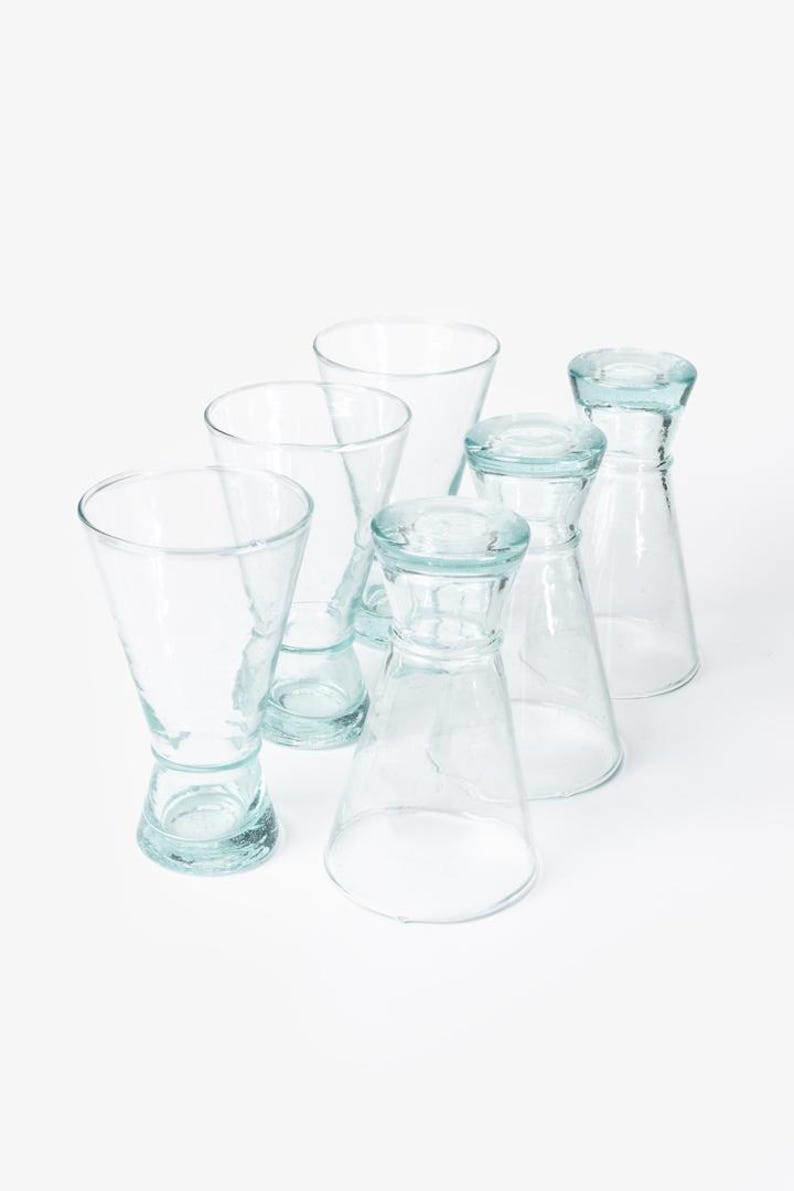 Clear Essence Beldi Glass Set • 6 Hand-Blown Moroccan Cups • Boho Kitchen Decor • Recycled Glassware • Christmas Gift for Her & Him
