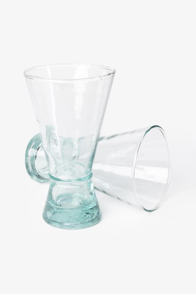 Clear Essence Beldi Glass Set • 6 Hand-Blown Moroccan Cups • Boho Kitchen Decor • Recycled Glassware • Christmas Gift for Her & Him