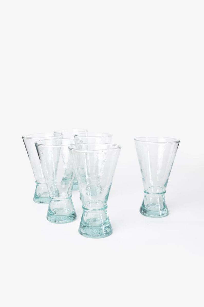 Clear Essence Beldi Glass Set • 6 Hand-Blown Moroccan Cups • Boho Kitchen Decor • Recycled Glassware • Christmas Gift for Her & Him