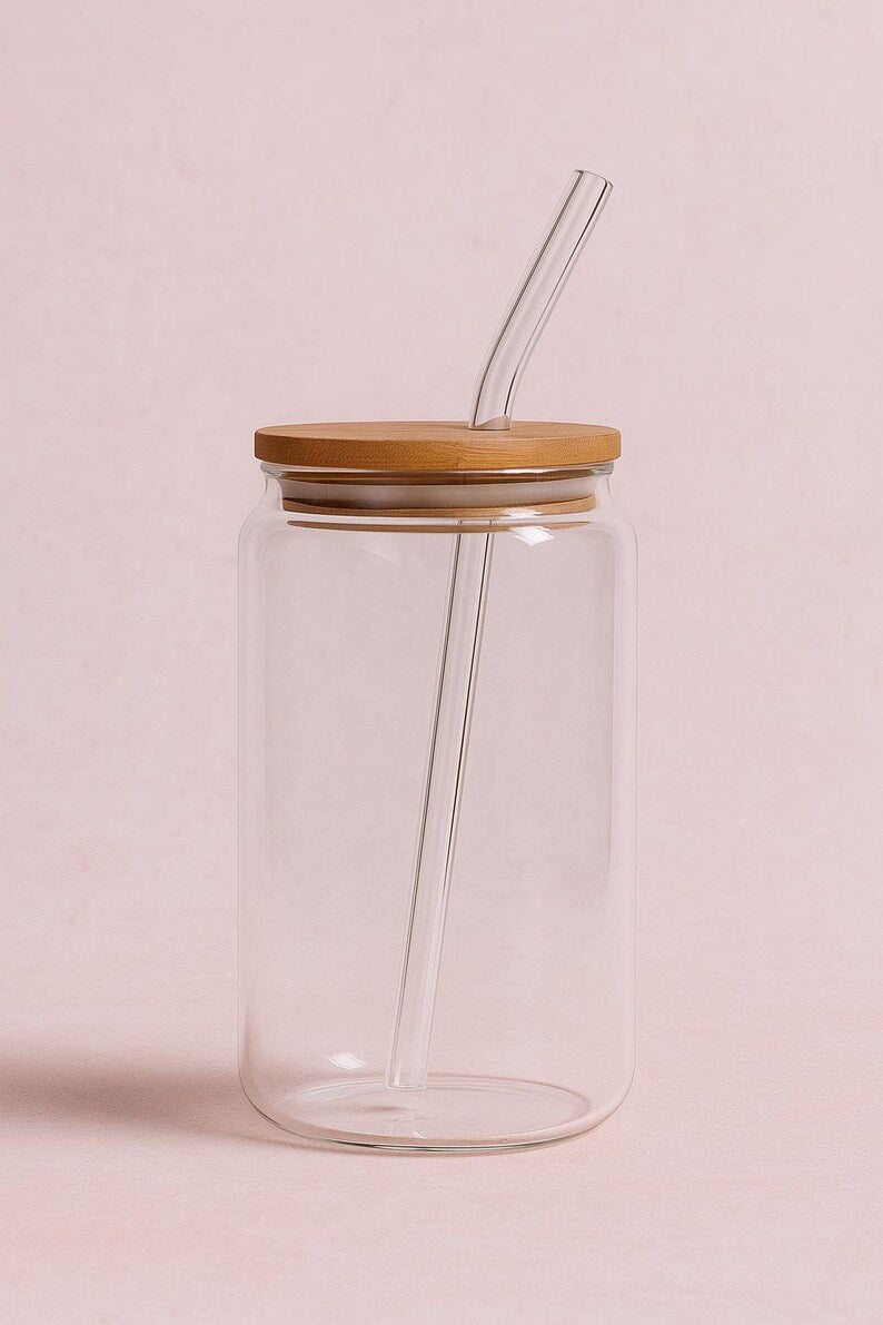 Glass Tumbler with Bamboo Lid & Bent Glass Straw – Aesthetic Reusable Iced Coffee Cup | 18–20 oz Clear Cup for Smoothies, Coffee and more