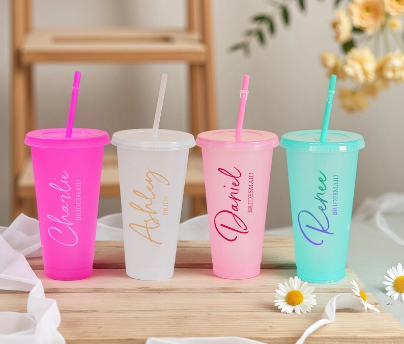 Custom Name 24oz Tumbler,Bridesmaid Proposal Gift,Bachelorette Party Cups,Name Cold Cup with Lid and Straw,Party Favor,Reusable Drink ware