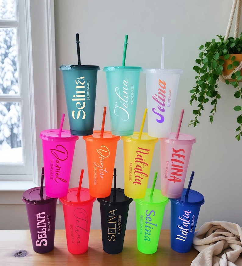 Custom Name 24oz Tumbler,Bridesmaid Proposal Gift,Bachelorette Party Cups,Name Cold Cup with Lid and Straw,Party Favor,Reusable Drink ware