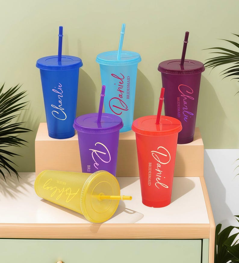 Custom Name 24oz Tumbler,Bridesmaid Proposal Gift,Bachelorette Party Cups,Name Cold Cup with Lid and Straw,Party Favor,Reusable Drink ware