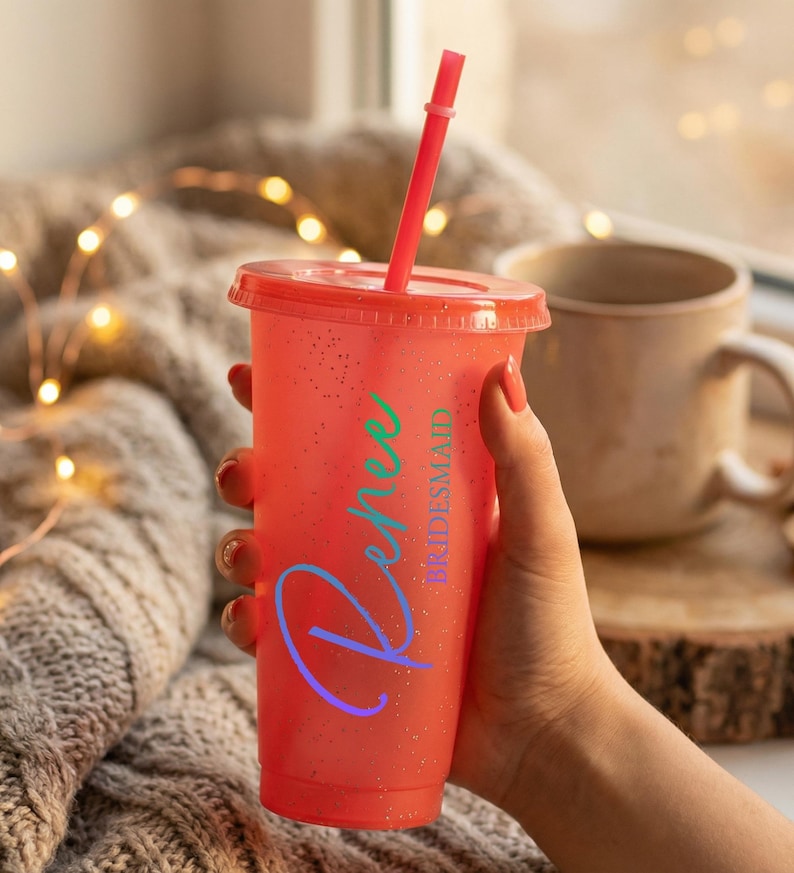 Custom Name 24oz Tumbler,Bridesmaid Proposal Gift,Bachelorette Party Cups,Name Cold Cup with Lid and Straw,Party Favor,Reusable Drink ware